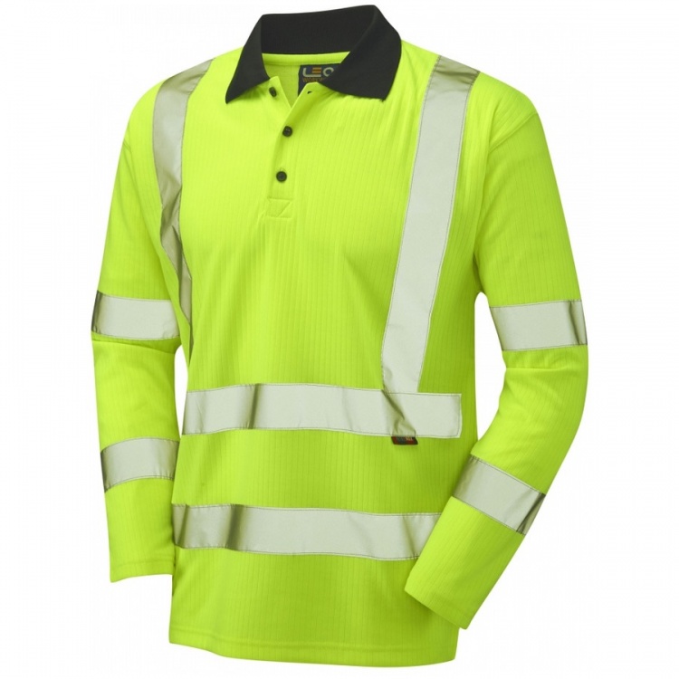 Leo Workwear P05-Y Swimbridge ISO 20471 Class 3 Comfort EcoVizPB Sleeved Polo Shirt Yellow