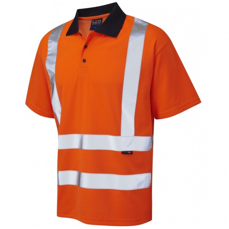 Leo Workwear P01-O Croyde ISO 20471 Class 2 RIS-3279-TOM Comfort EcoVizPB Polo Shirt Orange