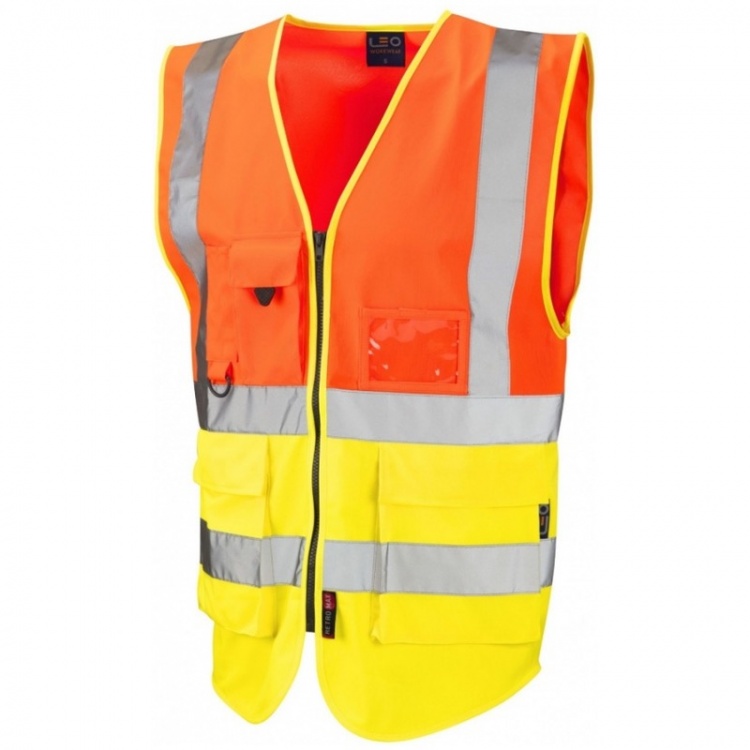 Leo Workwear W11-O/Y Lynton Hi Vis Superior Vest Orange / Yellow
