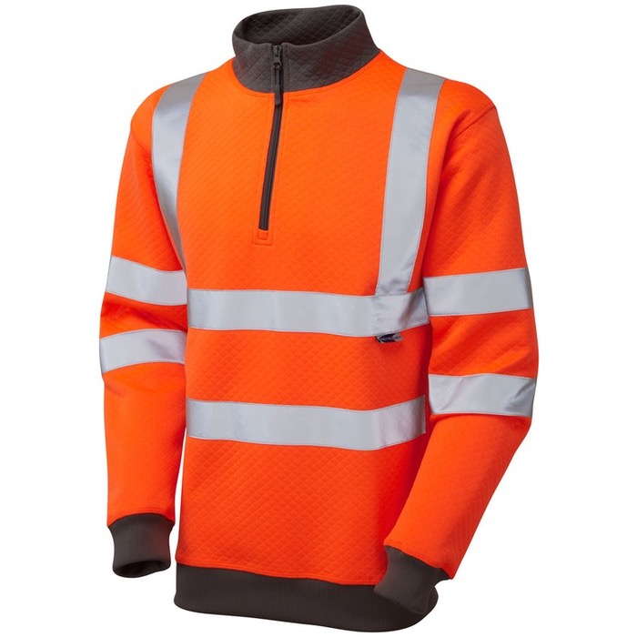 Leo Workwear SS01-O Brynsworthy EcoViz Hi Vis RIS-3279-TOM Sweatshirt 1/4 Zip Orange ISO 20471 Class 3