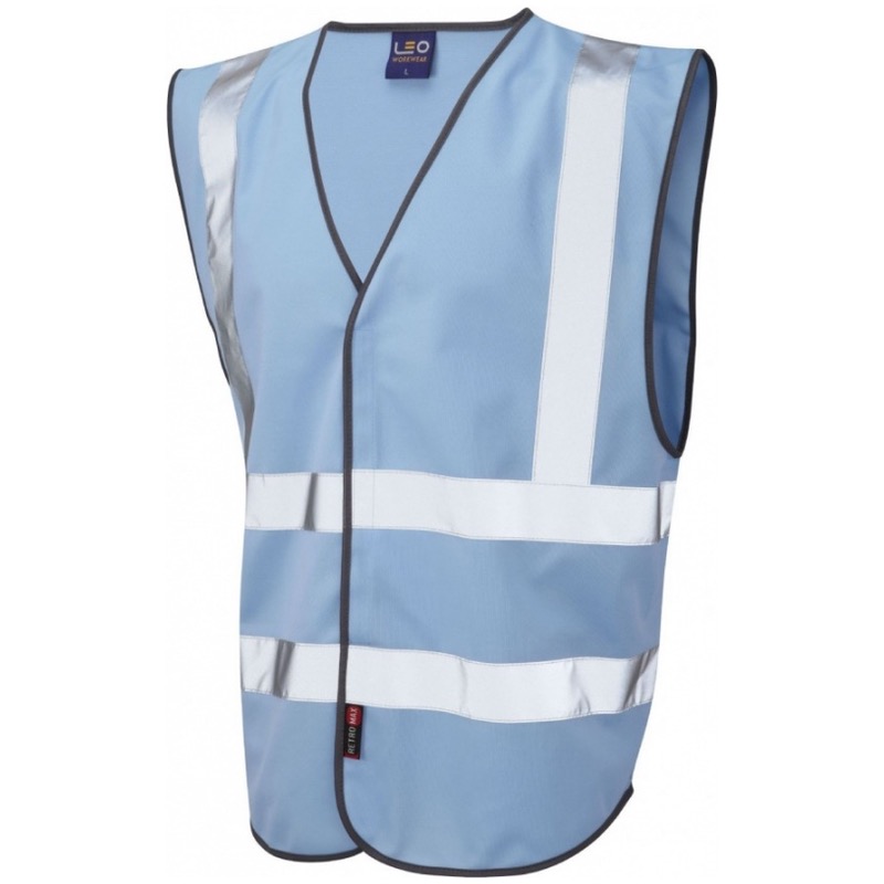 Leo Workwear W05SK Pilton Hi Vis Sky Blue Waistcoat Vest BK Safetywear