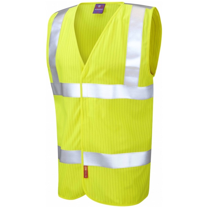 Leo Workwear W19-Y Clifton ISO 20471 Class 2 LFS Anti-Static Waistcoat Yellow