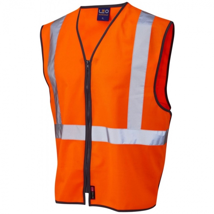Leo Workwear W15-O Eggesford Railway RIS-3279-TOM Vest Zipped Orange