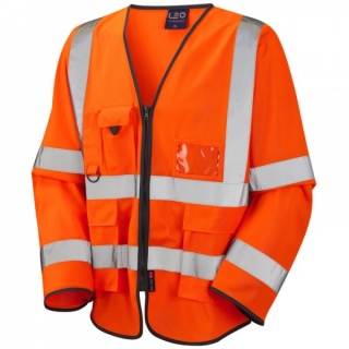 Leo Workwear S12-O Wrafton Hi Vis Class 3 RIS-3279-TOM Superior Sleeved Vest Orange