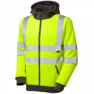 Leo WorkwearSS02-Y SauntonEcoViz Hi Vis Full Zip Hoodie Sweatshirt Yellow ISO 20471 Class 3