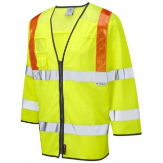 Leo Workwear S14-YTaddiportHi Vis Class 3 3/4 Sleeved Ventilated Waistcoat Yellow / Orange Braces