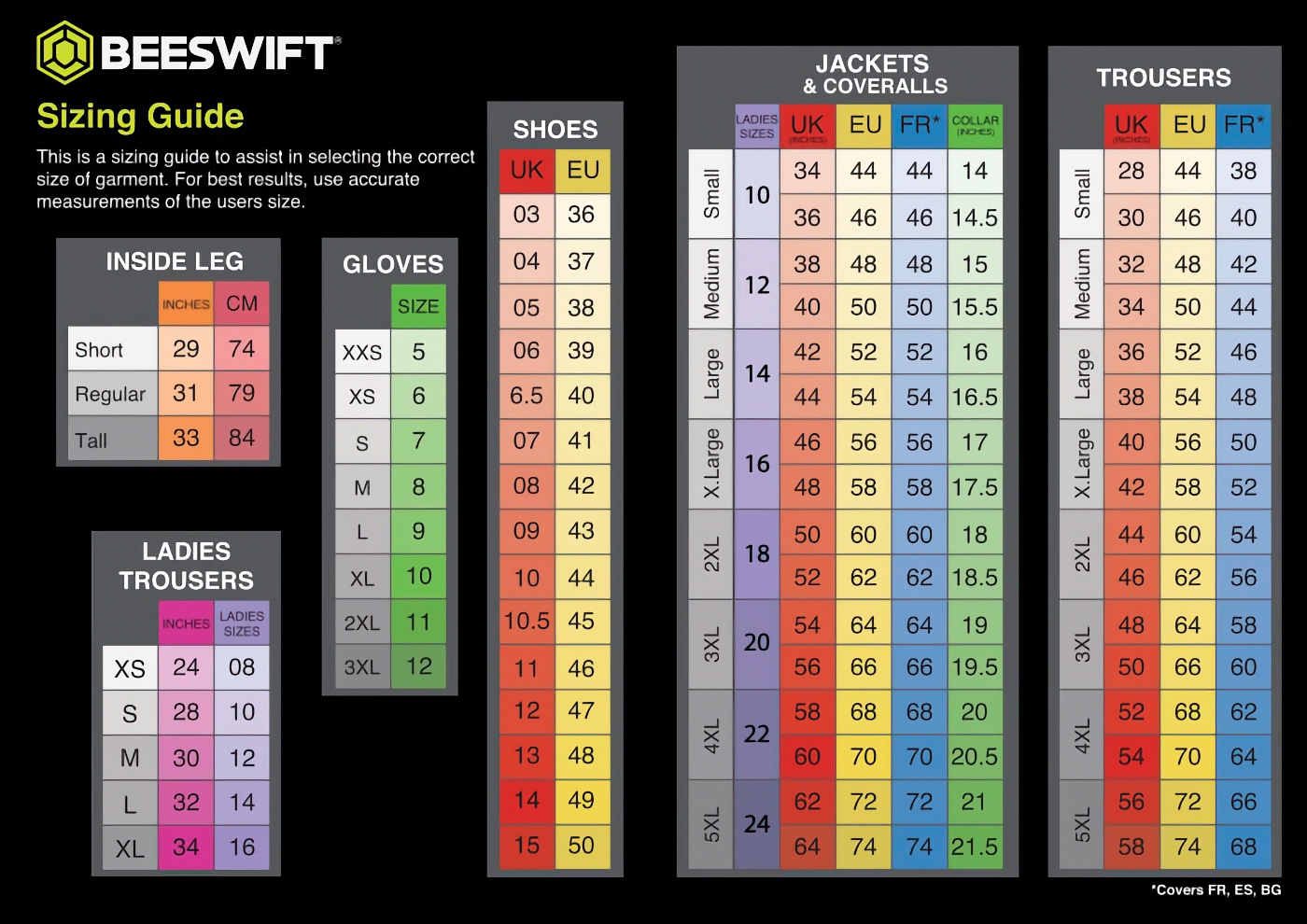 Beeswift Size Guide