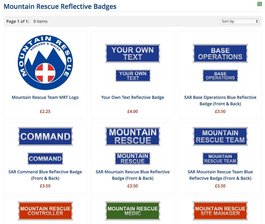 Mountain Rescue Teams Clothing and Badges