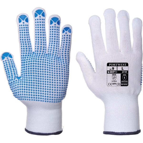 Portwest A110 Nylon Polka Dot Gloves - PVC
