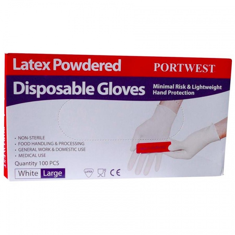 Portwest A910 Powdered latex Disposable Glove x 100