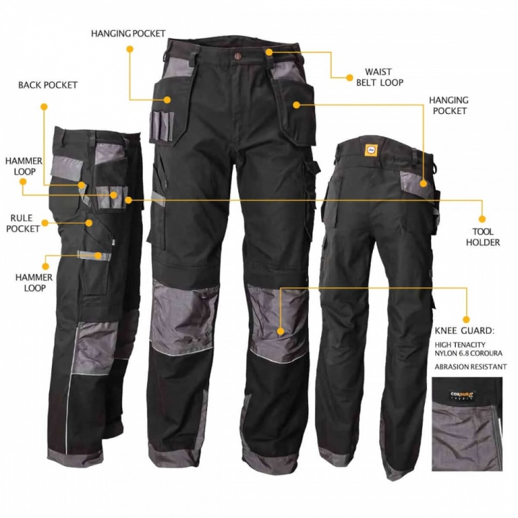 Craftsman Multi Pocket Combat Trousers Black/Grey  Polyester-Cotton 280gsm