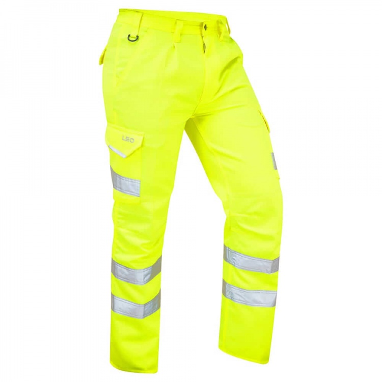 Leo Workwear CT01-Y Hi-Vis Cargo Trousers in Yellow | BK Safetywear