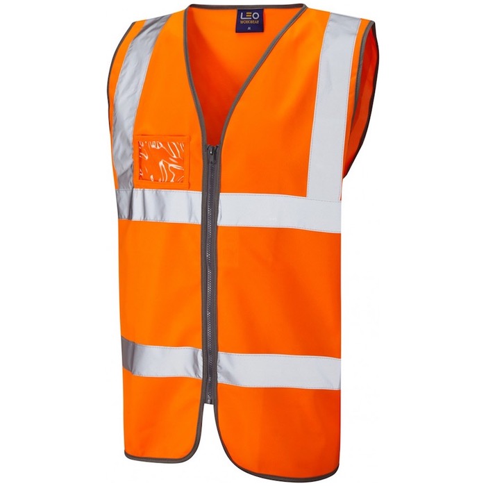 Leo Workwear W02-O Rumsam Hi Vis Vest Zipped and ID Pocket Orange