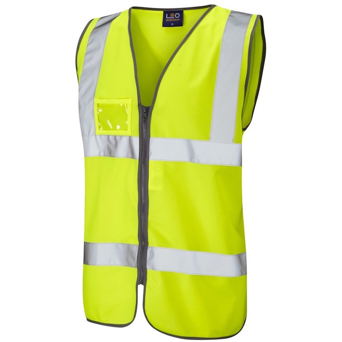 Leo Workwear W02-Y Rumsam Hi Vis Vest Zipped and ID Pocket Yellow