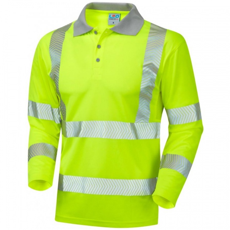 Leo Workwear P08-Y Barricane EcoViz Coolviz Plus Class 3 Long Sleeve Hi Vis Polo Shirt Yellow