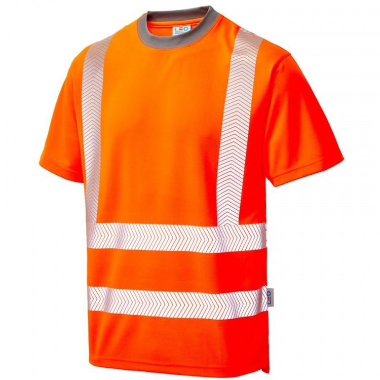 Leo Workwear T03 O Larkstone Class 2 RIS 3279 TOM EcoViz Coolviz Plus T shirt Orange BK Safetywear