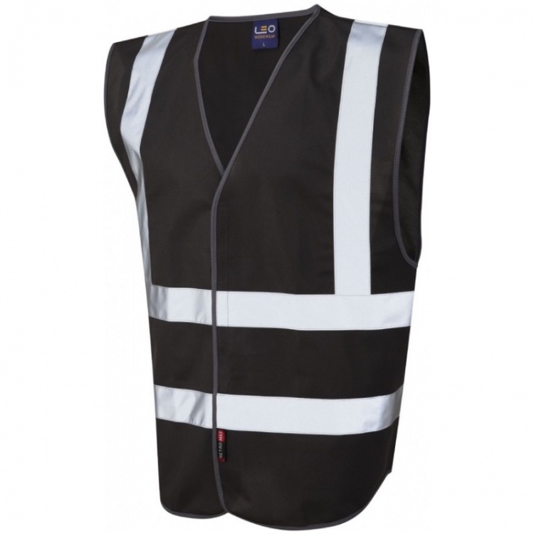 Leo Workwear W05-BK Pilton Black Reflective Hi Vis Vest