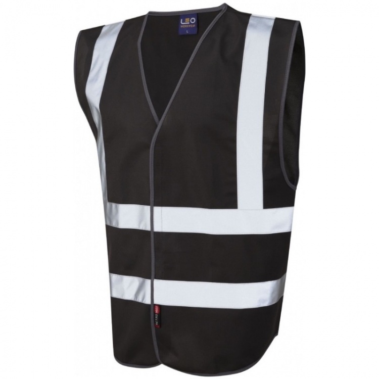 Leo Workwear W05-BK PiltonBlack ReflectiveHi Vis Vest