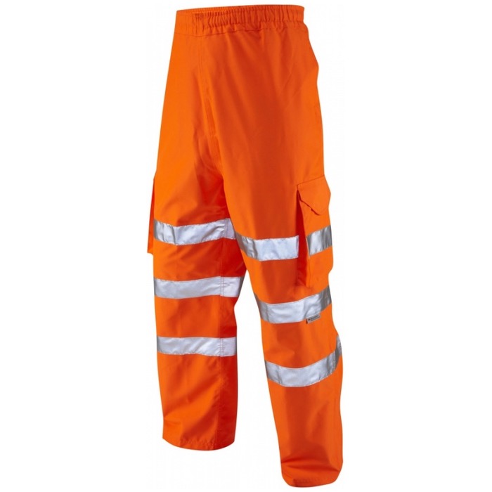 Leo Workwear L02-O Instow Hi Vis Cargo Waterproof Railway Over Trouser RIS-3279-TOM Orange