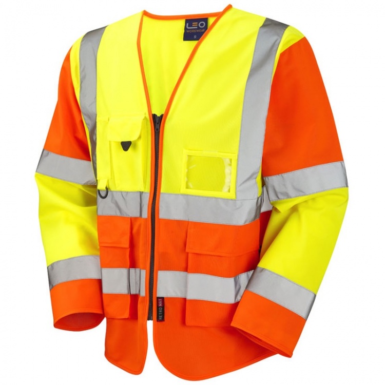 Leo Workwear S12-Y/O Wrafton Hi Vis Class 3 Superior Sleeved Vest Yellow / Orange