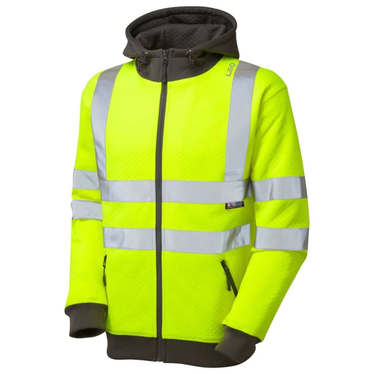 Leo Workwear Saunton Yellow Class Hi-Vis Full Zip Hoodie