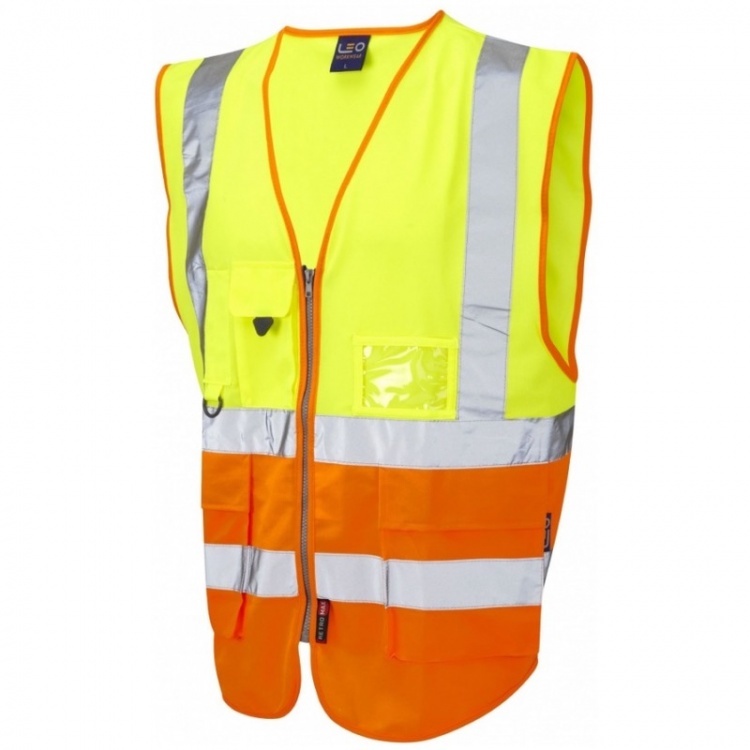 Leo Workwear W11-Y/O Lynton Hi Vis Superior Waistcoat Yellow / Orange