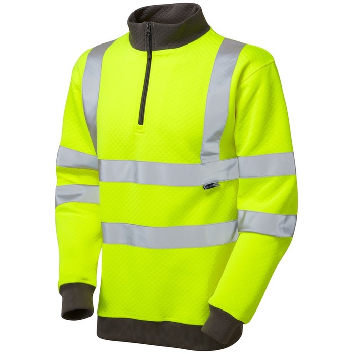 Leo WorkwearSS01-Y BrynsworthyEcoViz Hi Vis SweatshirtISO 20471 Class 31/4 Zip Yellow