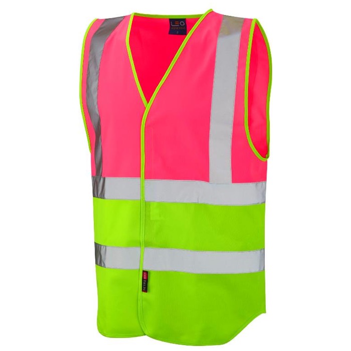 Leo Workwear W05-PK/LM Pilton Hi Viz Two Tone Vest Pink / Lime Green