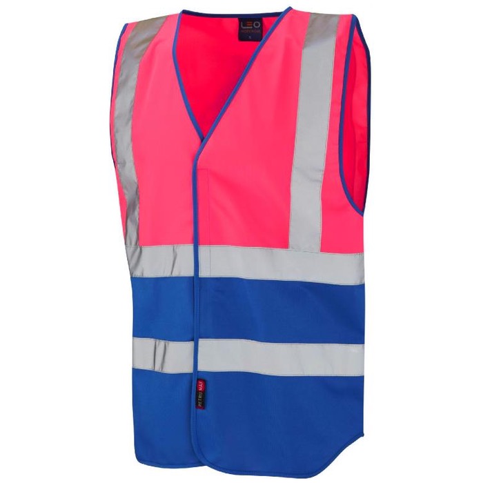 Leo Workwear W05-PK/RO Pilton Hi Viz Two Tone Vest Pink / Royal Blue