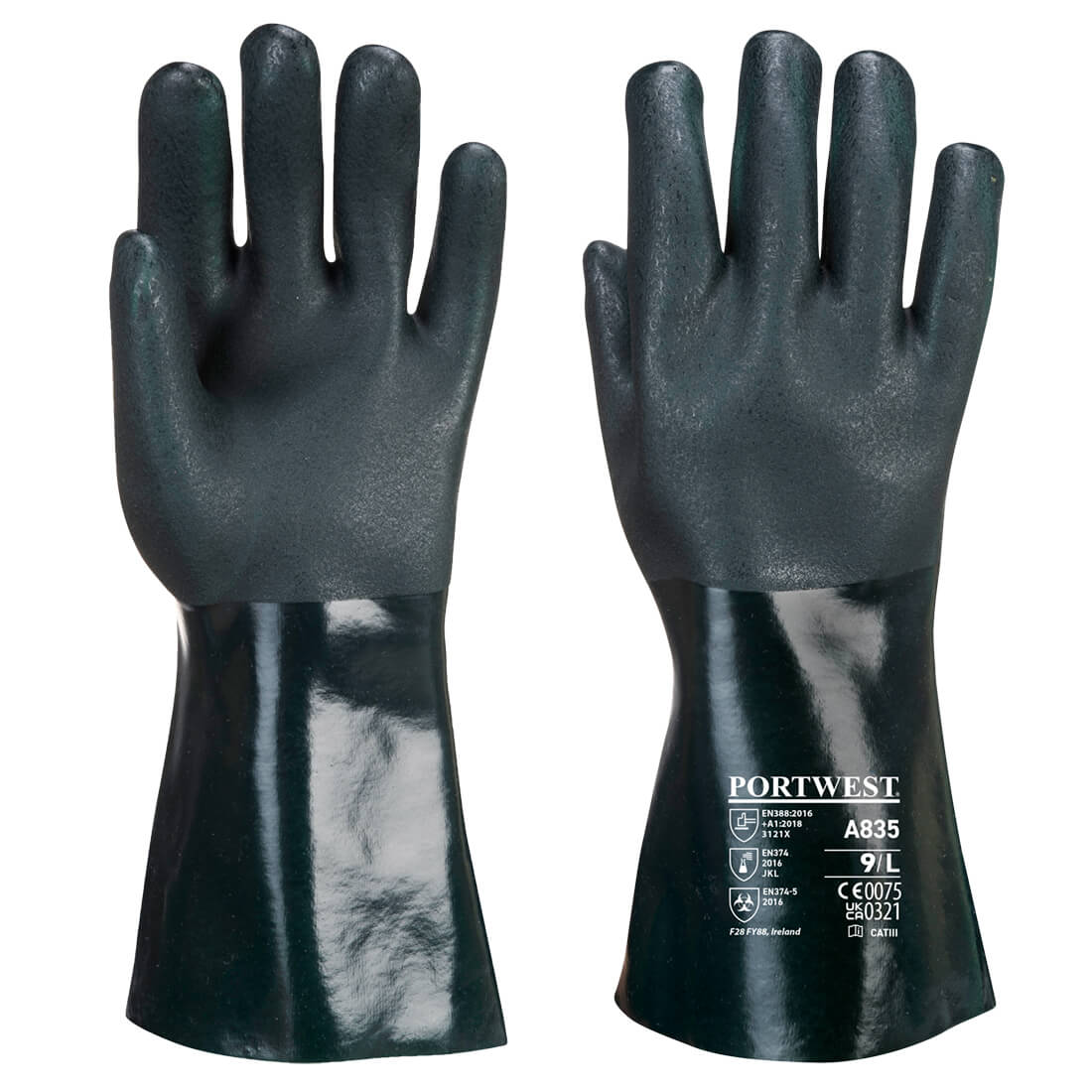 12 Pairs Portwest Double Dipped PVC Gauntlet Gloves Various Lengths 27,35,45cm 
