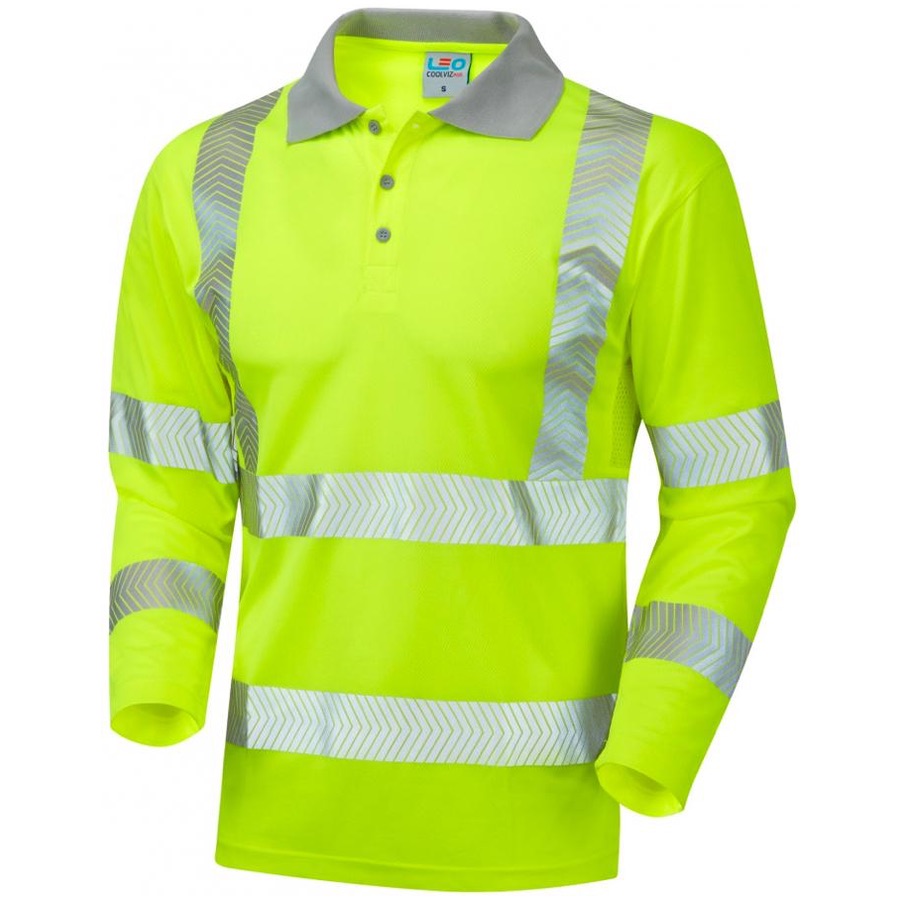 Leo Workwear EcoViz Coolviz Plus Hi Vis Long Sleeve Polo Shirt Yellow ...