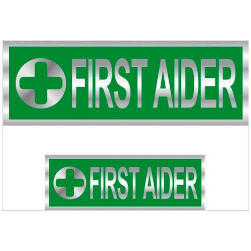 Reflective First Aider Badges with Green Back & Front Print BK Safetywear