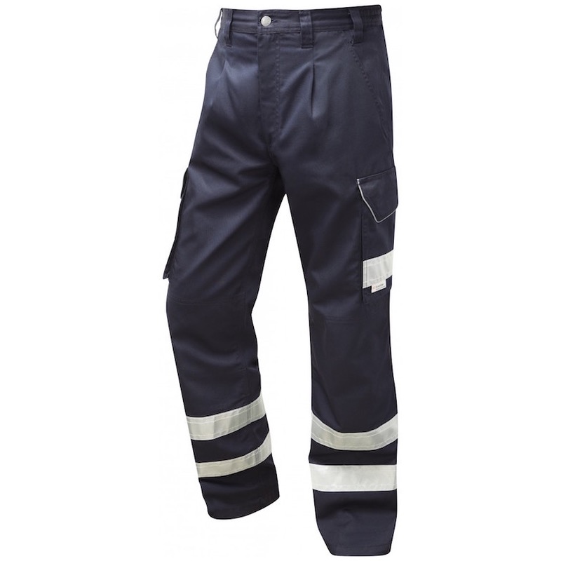 Leo Workwear Ilfracombe CT02-Navy Hi Vis Work Trousers Non ISO Snickers Direct 