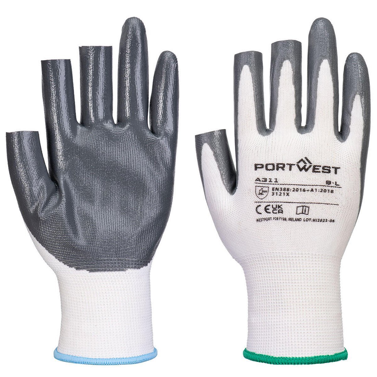 Portwest A311 Grip 13 Nitrile 3 Fingerless Glove (Pack of 12