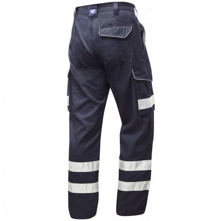 Leo Workwear CT02-NV Ilfracombe Cargo Workwear Navy Hi Vis Trouser