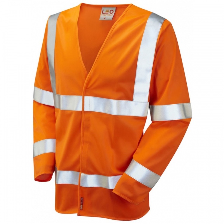 Leo Workwear S11-O Parkham Hi Vis Limited Flame Spread Long Sleeve Waistcoat Orange