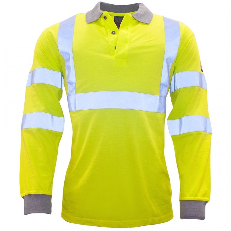 Portwest FR77 Flame Resistant Anti Static Hi Vis Long Sleeve Polo