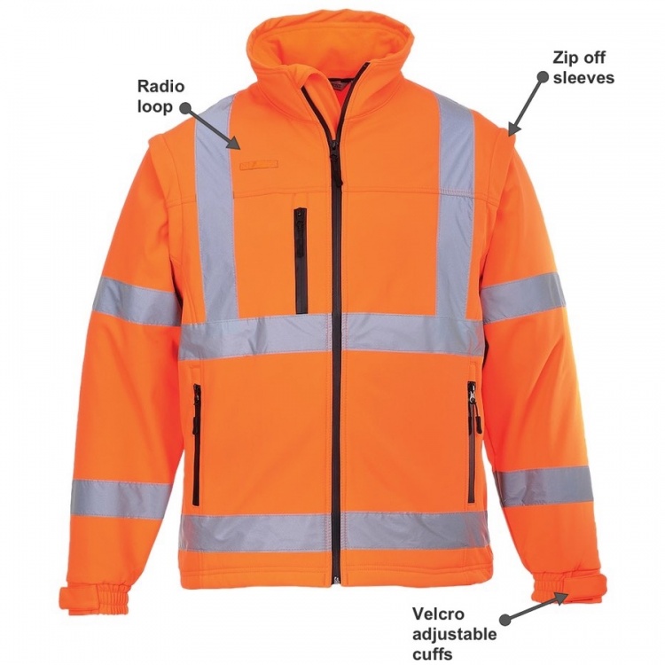 Portwest S428 Hi Vis Softshell Jacket with Detachable Sleeves Orange