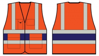 B-Seen HV Vests & Jerkins HVV45 ORANGE EXECUTIVE VEST WITH NAVY BLUE BAND