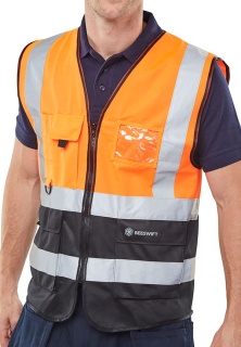 B-Seen HV Vests & Jerkins HVWCTTORBL TWO TONE EXECUTIVE WAISTCOAT ORANGE/BLACK