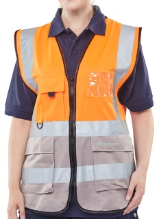 B-Seen HV Vests & Jerkins HVWCTTORGY TWO TONE EXECUTIVE WAISTCOAT ORANGE/GREY