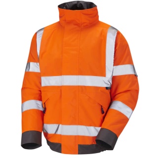 Leo Workwear J01-O Chivenor Hi Vis RIS-3279-TOM Railway Bomber Jacket Orange