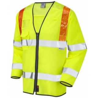 Leo Workwear S13-Y Barbrook Hi Vis Class 3 Sleeved Ventilated Waistcoat Yellow / Orange Braces