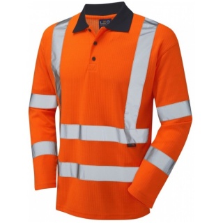 Leo Workwear P05-O Swimbridge ISO 20471 Class 3 Comfort EcoVizPB Sleeved Polo Shirt Orange