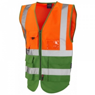 Leo Workwear W11-O/GN Lynton Hi Vis Superior Vest Orange / Green