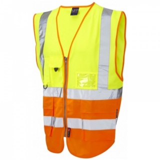 Leo Workwear W11-Y/O Lynton Hi Vis Superior Waistcoat Yellow / Orange