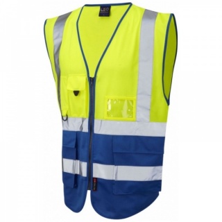 Leo Workwear W11-Y/RO Lynton Hi Vis Superior Vest Yellow / Royal Blue
