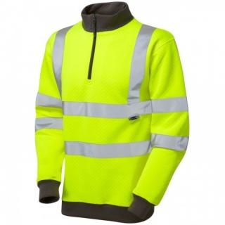 Leo Workwear SS01-Y Brynsworthy EcoViz Hi Vis Sweatshirt ISO 20471 Class 3 1/4 Zip Yellow