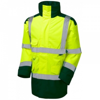 Leo Workwear A01-Y/BT Tawstock Hi Vis Jacket Yellow / Bottle Green