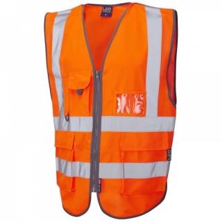 Leo Workwear W22-O Barnstaple Hi Vis Superior Class 2 Railway Vest RIS-3279-TOM Orange